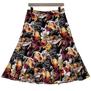 Christopher & Banks Women's Skirt Sz 10 Linen Blend Midi Floral Pull On